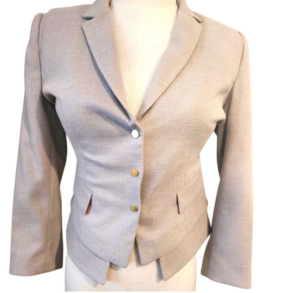 Elie‎ Tahari Womens Blazer Jacket Light Gray Textured Button Front Size 2 NWT